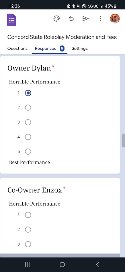 A response to the feedback form created by Prince on June 3, 2023. In this response, the individual rates Dylan's performance as "horrible".